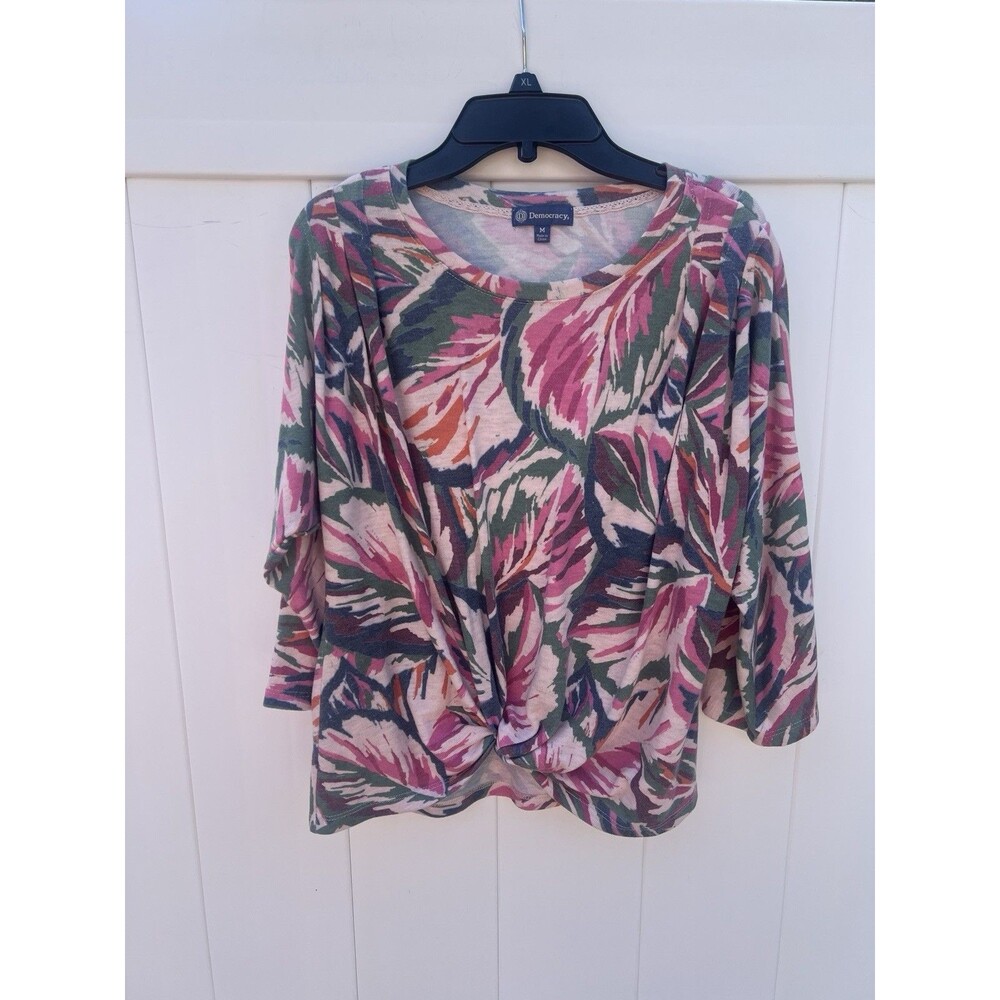 Democracy Women's Blouse, Floral Medium Tie Front